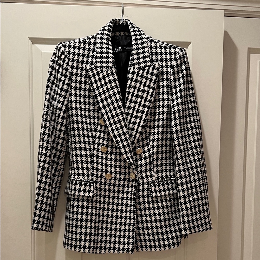 Zara Monochrome Houndstooth Blazer Like New